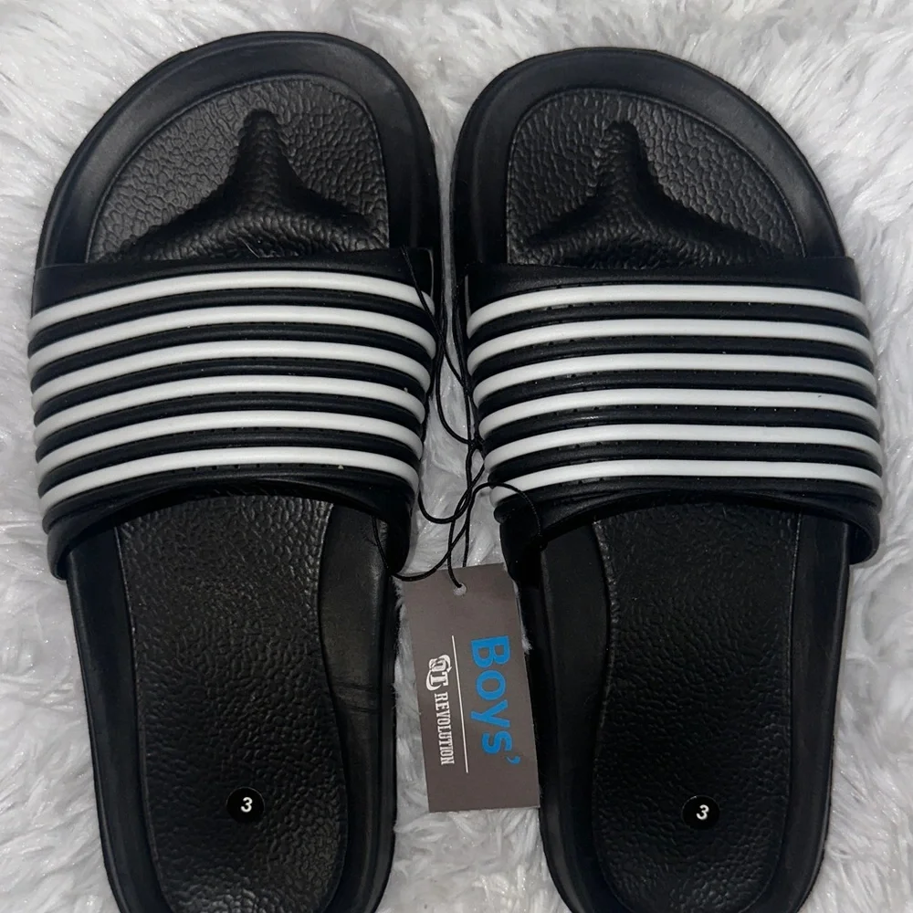 Revolution Black Slides with White Stripes